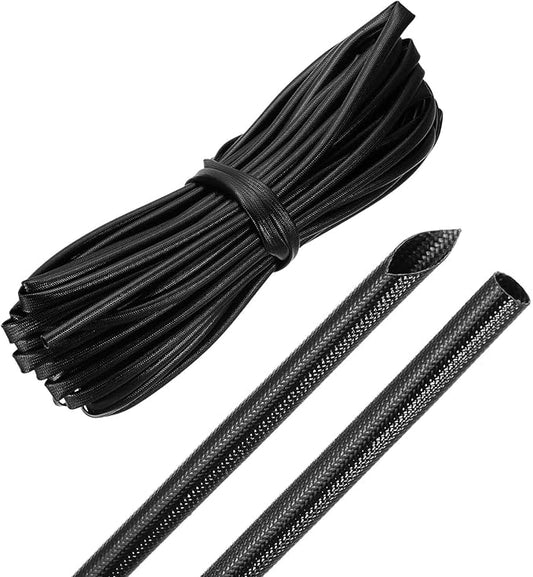 MECCANIXITY 49ft Braided Cable Sleeve, 3/16" ID 200C High Temperature 1500V Fiberglass Wire Insulation Cord Protector Organizer Wires Management for Motor Engine Fuel Line, Black