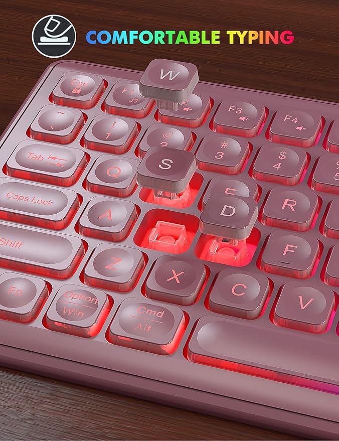 Wireless Keyboard and Mouse Combo, RGB Backlit, Rechargeable & Light Up Letters, Full-Size, Soft Typing, Sleep Mode, 2.4GHz Quiet Keyboard Set for Mac, Windows, Laptop, PC, Trueque (Rose Pink)