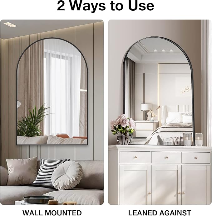 Brightify Arched Mirror, Arched Wall Mirror, 22 x 30 Inch Black Arch Mirror, Metal Frame Black Bathroom Mirror, Arched Top Bathroom Vanity Mirror for Living Room Bedroom Mantel Entryway Hallways