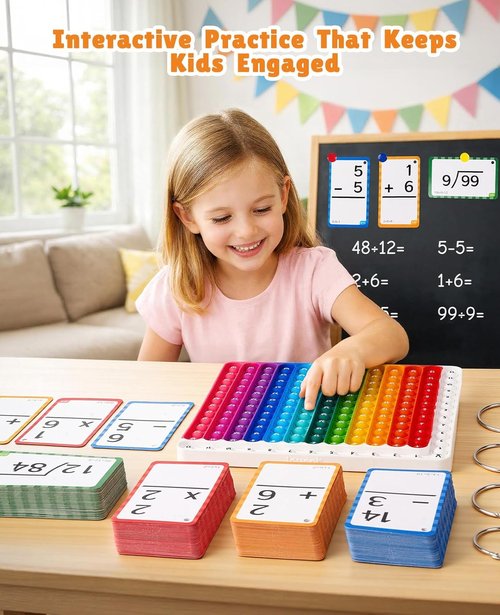 JoyCat Math Flash Cards - 288 Double-Sided Cards for Addition, Subtraction, Multiplication & Division | Interactive Learning Tool for Kids Ages 4-8