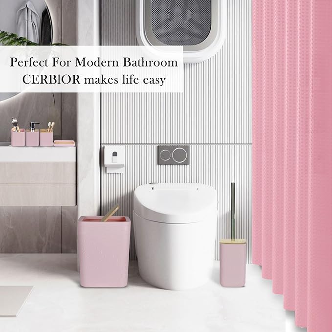 CERBIOR Bathroom Accessory Set with Shower Curtain, Includes Shower Curtain,Soap Dispenser, Toothbrush Holder, Toothbrush Cup, Soap Dish for Decorative Countertop and Housewarming Gift,Pink,20PC