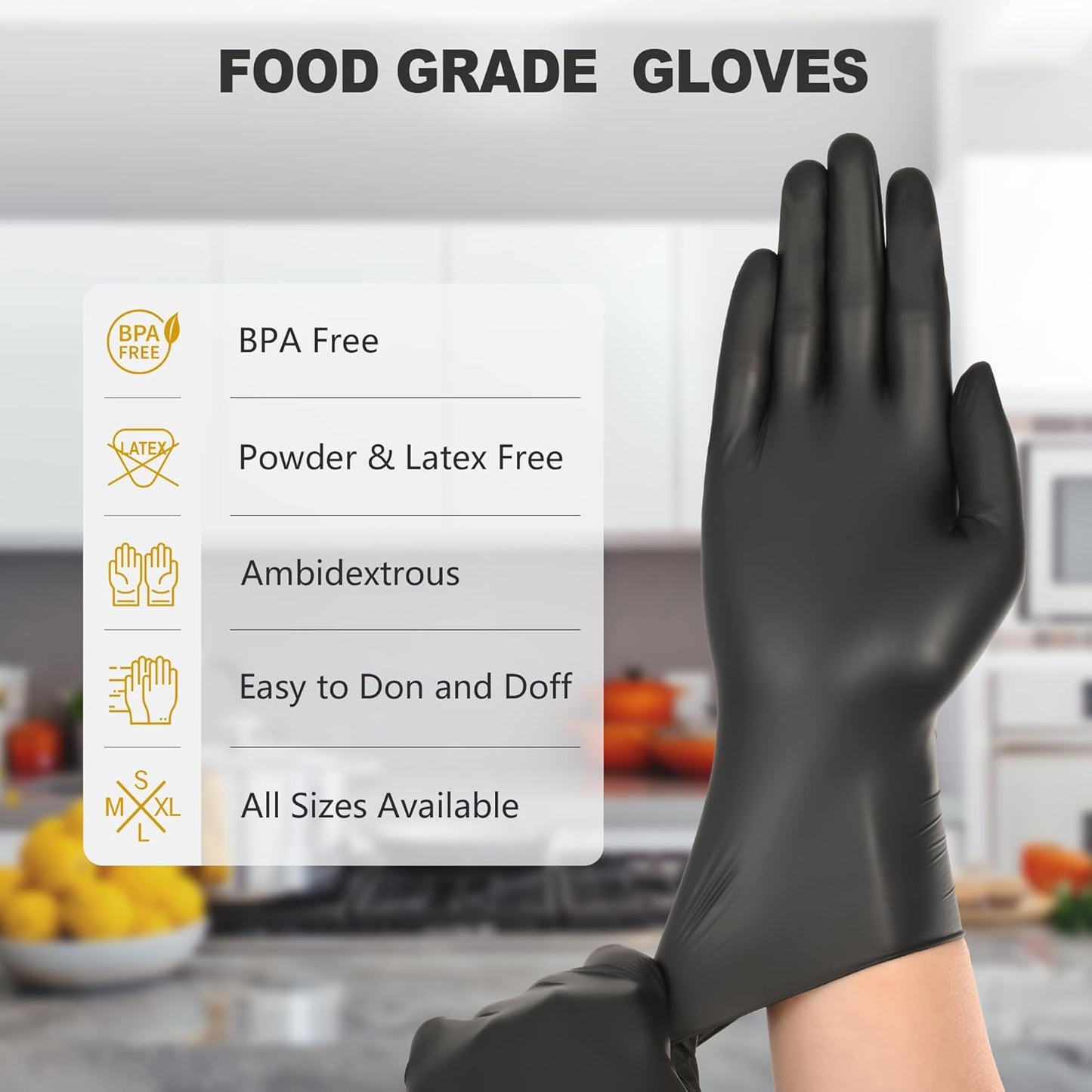 SWIFTLITE Black Vinyl Gloves - Disposable Food Grade, Latex-Free & Powder-Free | Ideal for Cooking & Cleaning