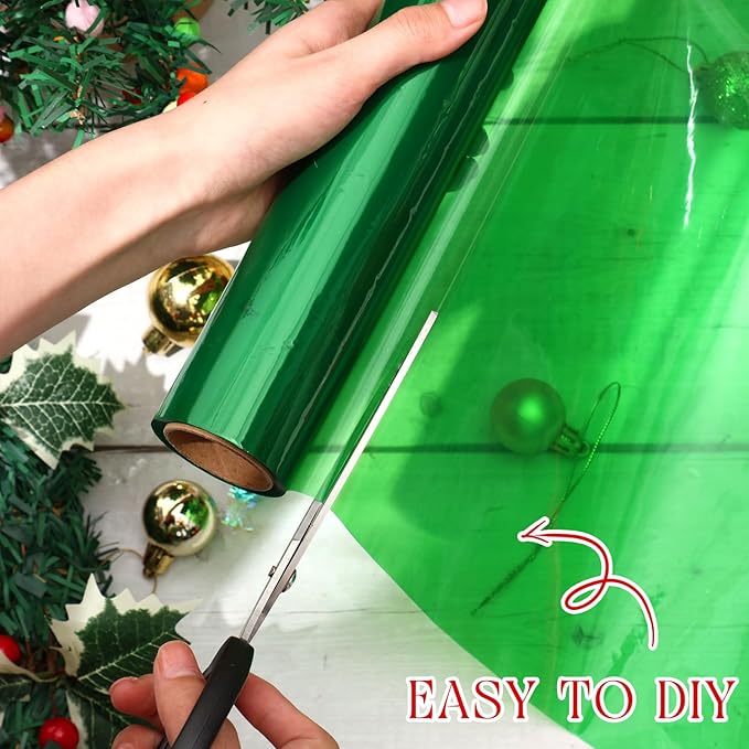 Cholemy 4 Rolls Christmas Cellophane Warp - 100ft Long x 31.5in Wide Green Red Transparent Cellophane Wrap 2.3 Mil Gift Basket Wrapping Paper Roll Plastic Wrap for Art Treats Christmas Decoration