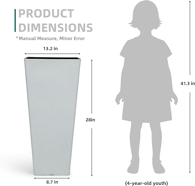 28" Plant Pots Tall Planters for Plants Outdoor Large Set of 2 Plastic Flower Pots Tapered Plant Containers Front Porch Decor for Garden, Patio, Deck, Indoor Terrazzo White