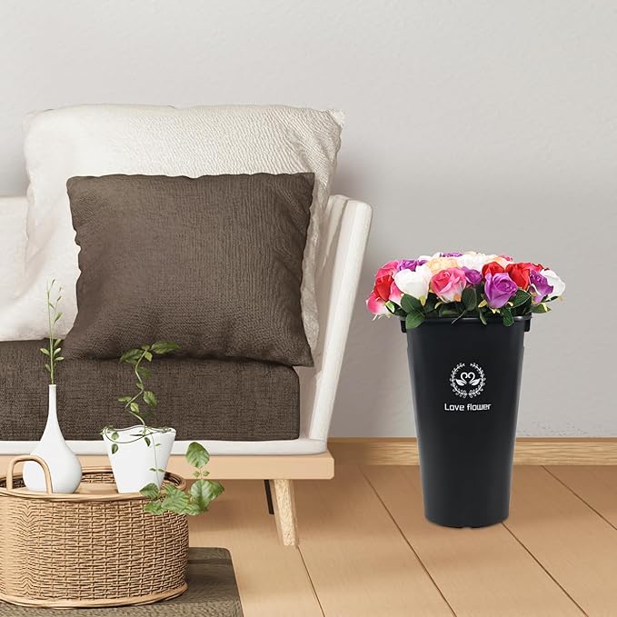16 Inch Plastic Tall Floral Buckets for Cut Flowers, Set of 4 Wedding Flower Buckets Vase for Wedding Party Decoration, Black