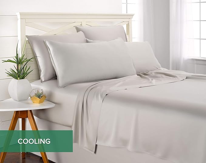 Pure Bamboo California King Sheets, Genuine 100% Organic Viscose Derived from Bamboo Bed Sheet Set, Soft & Cooling, Double Stitching, 2 Year Quality Promise (California King, Silver Pearl)
