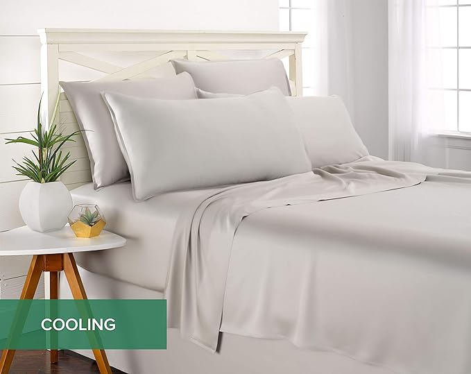 Pure Bamboo Short Queen Sheets for RV Camper (60"x75") - Genuine 100% Organic Viscose Derived from Bamboo Bed Sheet Set, Soft & Cooling, 2 Year Quality Promise (Short Queen, Silver Pearl)