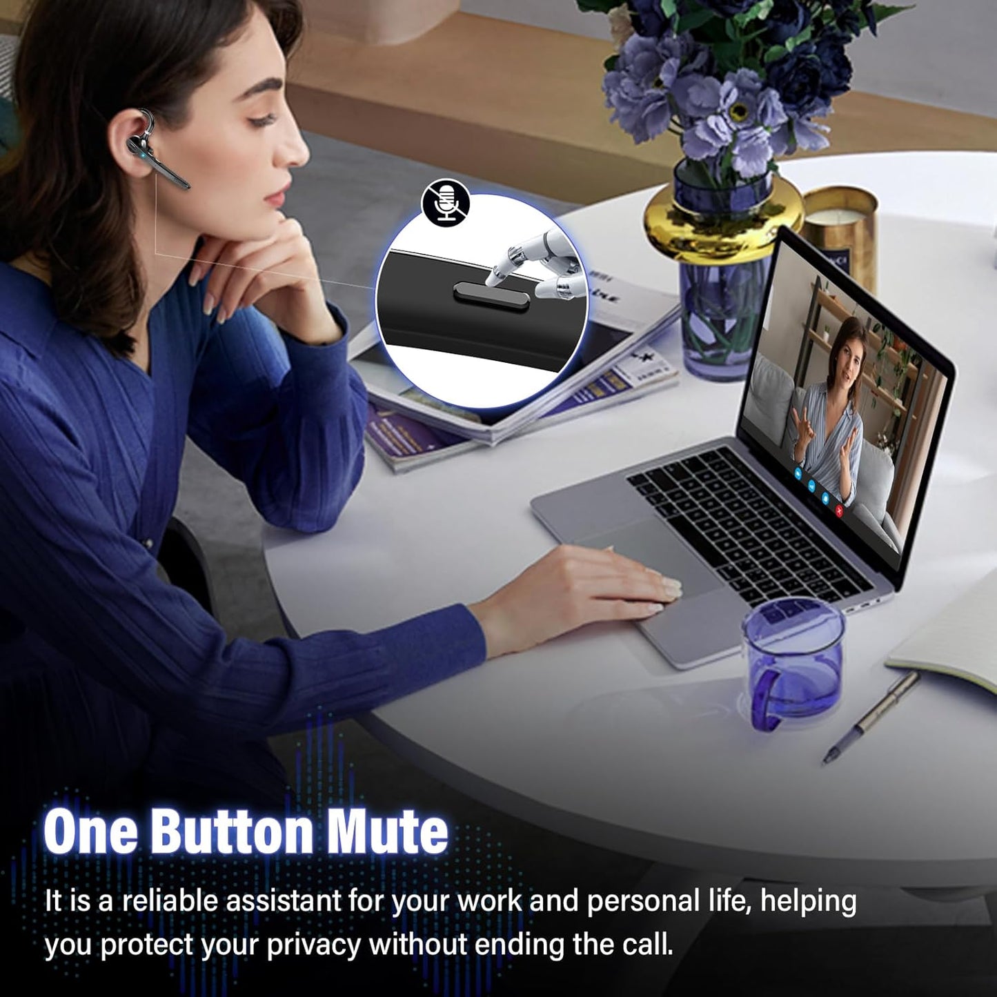 Thunelec Bluetooth Headset - Wireless 5.3 Earpiece with 90Hrs Battery Life & APTX HD Audio | Dual Noise Cancelling Mics