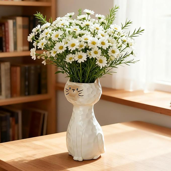 Cat Vase Resin Flower Vase Plant Holder Table Centerpieces Home Decor for Entrance Halls Living Rooms Bedrooms and Kitchens