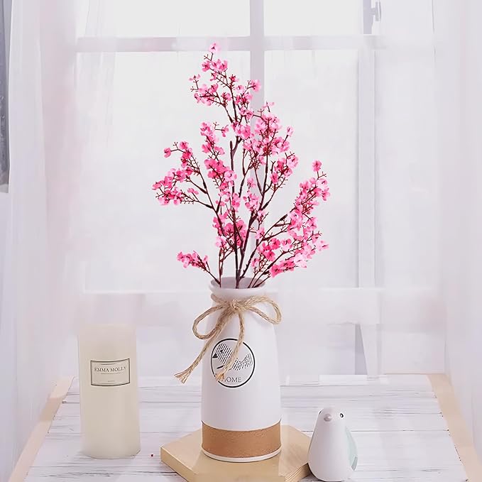 Yastouay Pink Fake Flowers Artificial Flowers, 5 Pcs Real Touch Silk Flowers Faux Artificial Flowers for Decorations, Babys Breath Artificial Flowers Bulk for Spring Decor Floral Arrangement
