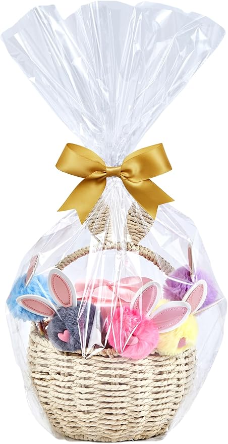 Wowfit 10 CT 16x24 Inch Clear Cellophane Gift Bags – Food-Safe Cello Bags for Small Gift Baskets, Wine Raffles, Bridal or Baby Showers, and More (No Gusset, Ribbon Not Included)