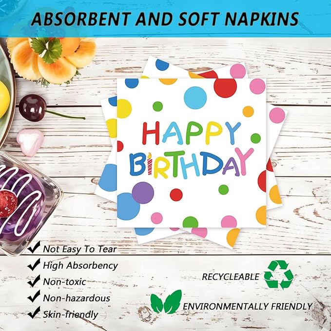 72Pcs Happy Birthday Plates and Napkins, Colorful Dots Paper Plates and Napkins Forks 7inch Disposable Cake Dessert Plates Tableware Decorations for Boys Girls Birthday Party, Serve 24