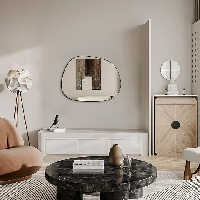 ELEHUME Asymmetrical Wall Mirror for Decor 27"*35", Modern Black Framed Wall Mirror for Living Room Bathroom Bedroom Entryway ELE-STOU-0063HEI