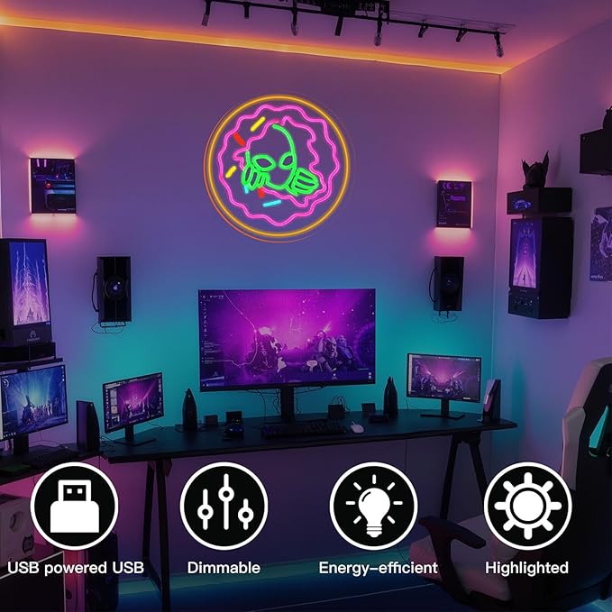 Tacos Alien Neon Sign for Man Room Decor Mexican Tacos Led Light Sign for Wall Decor Green Alien Neon Signs for Party Bar Club Restaurant Man Cave