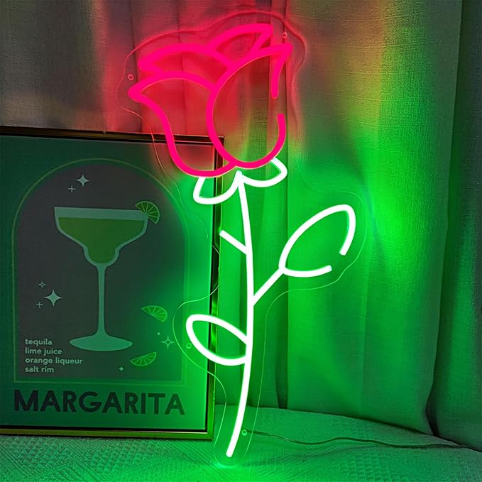 Flower Neon Sign Rose Sign Light,LED Neon Light for Wall Decor Flowers Shaped Light up Sign for Bedroom, Christmas, Shop, Teen Room, Dormitory Beautiful For Her,SIGNVIA,Size:45cm