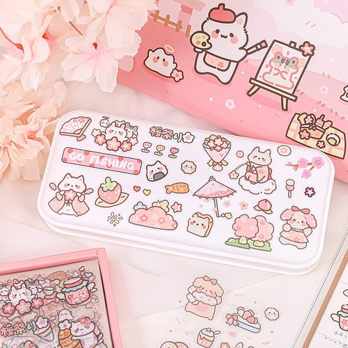 Doraking Kawaii Cute Animal Stickers - 200 Sheets Vinyl Transparent Flower Stickers for Journaling & Scrapbooking