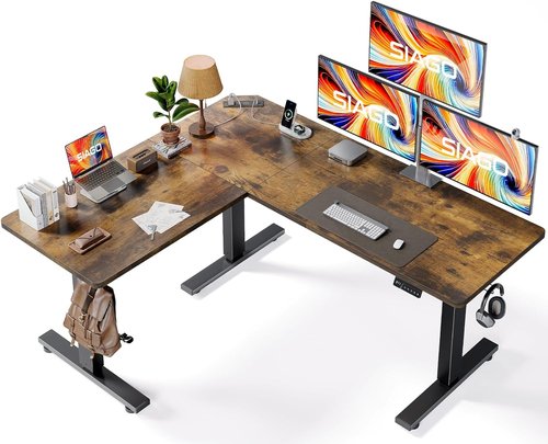 SIAGO L-Shaped Standing Desk - 63 x 55 Inch Adjustable Corner Desk with Charging Station | Memory Controller for Home Office