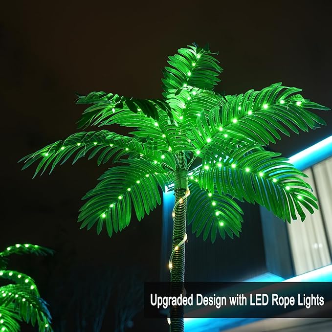 7FT Lighted Artificial Palm Tree with Three Trunks and 260 LED Lights - Ideal for Outdoor/Indoor Use, Perfect for Tiki Bars, Patios, Homes, Offices, Beaches, Yards Pool, and Cruise Party