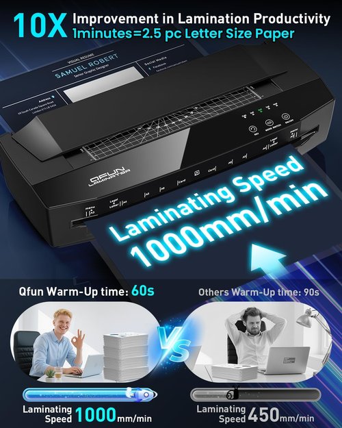 Qfun Heavy-Duty Thermal Laminator Machine - 11x17, 4-Roller Design for Office & School Use