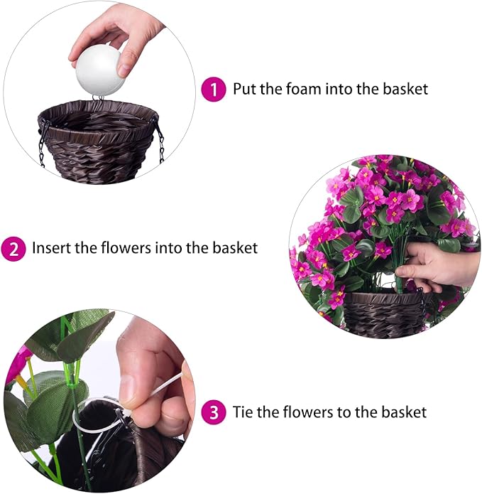 Artificial Faux Silk Hanging Flowers Plants Baskets for Outdoor Outside Spring Summer Decoration, Fake UV Resistant Look Real Fuchsia Orchid Trailing Vines for Porch Patio Home