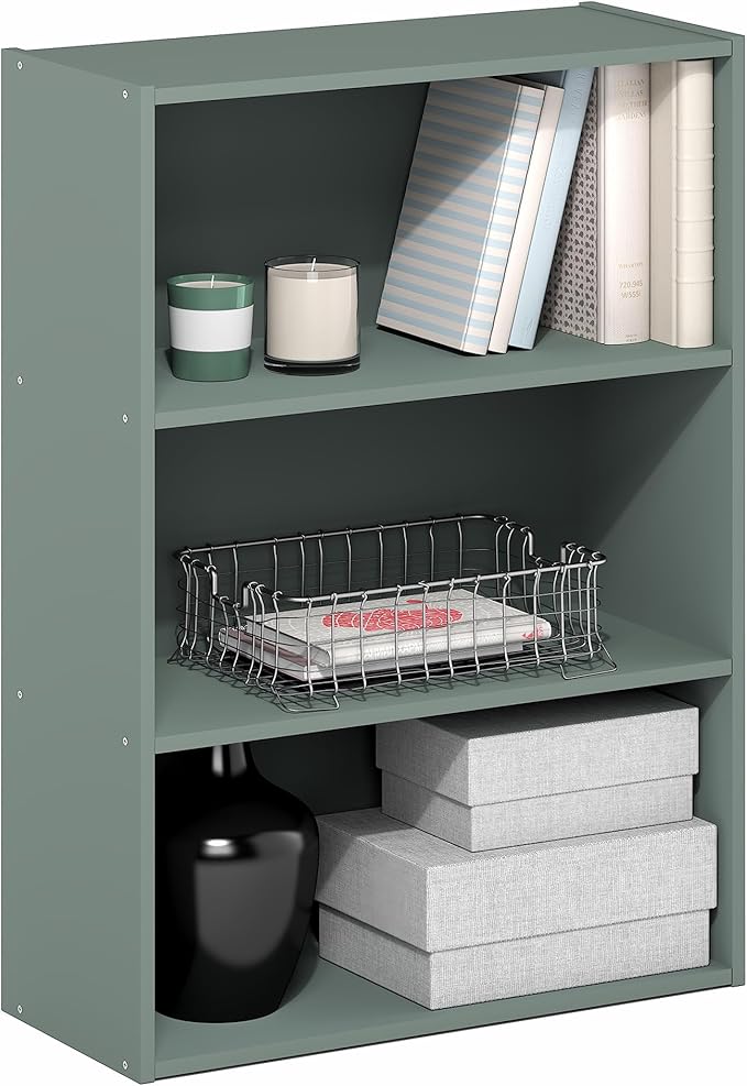 Furinno PASIR Book Shelf, 3-Tier Bookshelf, Bookcase, 9.7" x 23.7" x 31.5", for Living Room, Bedroom, Home Office, Sage Green
