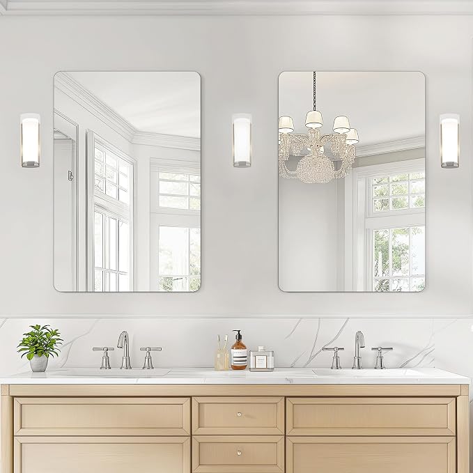 USHOWER 2-Pack Frameless Bathroom Mirrors for Over Sink, 24x36 Inch Rectangular Vanity Mirror with Rounded Corner, Shatterproof Mirror for Vanity, Bedroom, Entryway Upgraded & Remodel