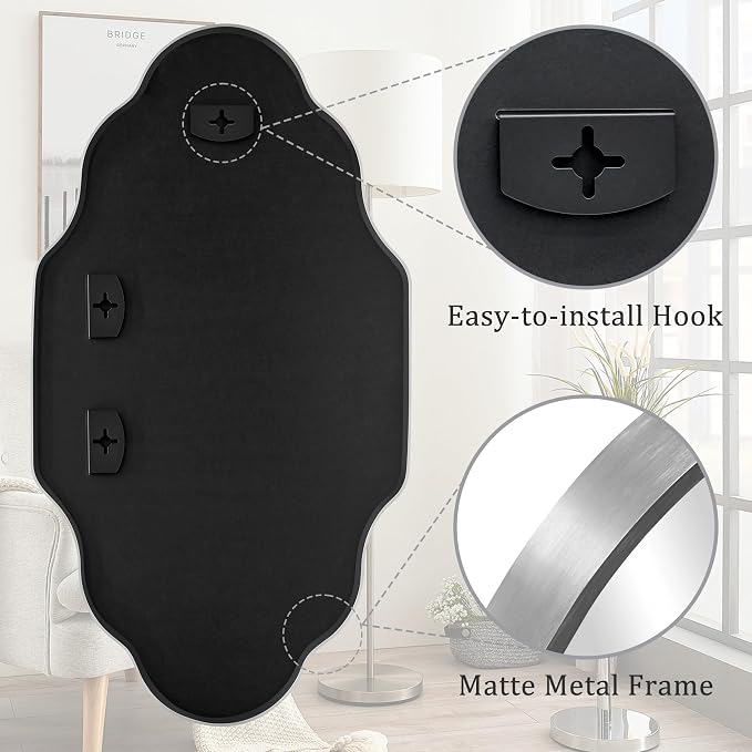 Scalloped Mirror for Bathroom - 20"x36" Silver Bathroom Mirror with Aviation Aluminum Alloy Frame & Shatter-Proof Glass for Living Room Bedroom Entryway, Brushed Silver Frame