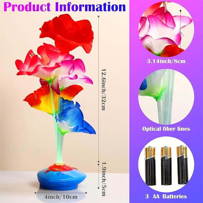 12 Pcs Luau Party Decorations Optic LED Fiber Flower Centerpieces Table Decorations Optic Flashing Color Changing Artificial LED Flower Fairy Light Party Festival Decor for Home Wedding