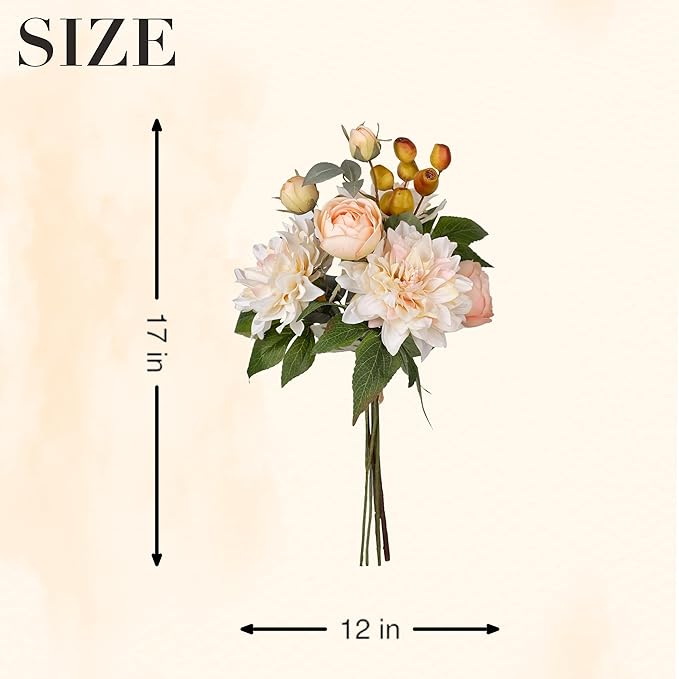 2Pcs Artificial Flower Bouquets Decoration, Faux Floral Arrangement Table Centerpiece Home Farmhouse Indoor Decor, Wedding Bride Bouquet, Mixed Fake Flower Picks for Vase/Pot (Cream/Blush/Green)
