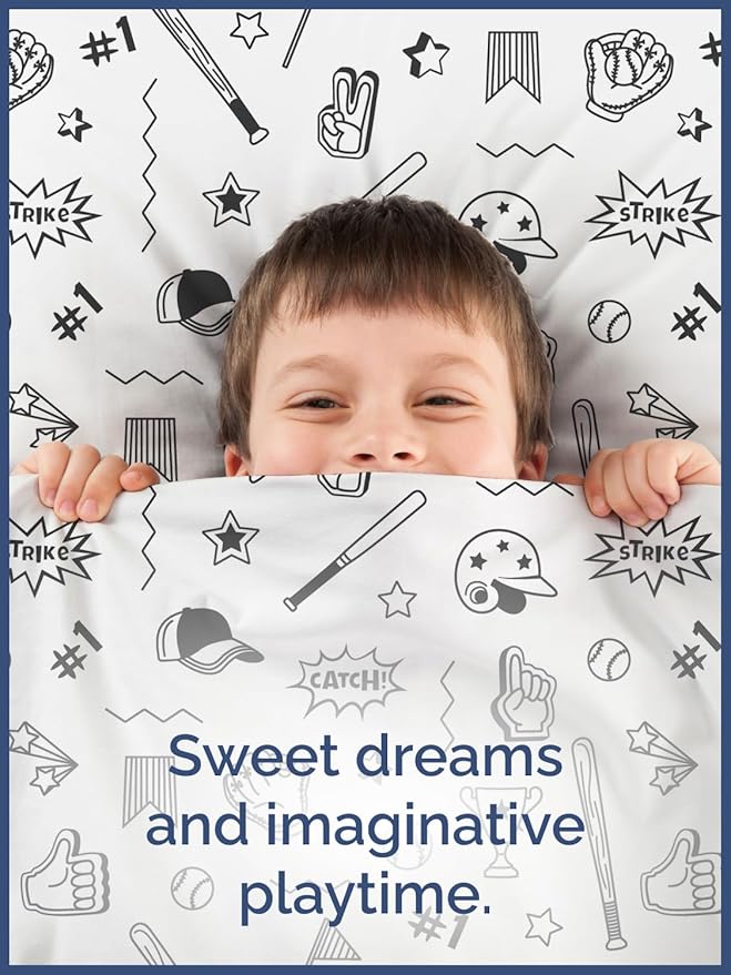 Kids Baseball Twin 3 Piece Sheet Set - Boys, Girls, Teens, Toddler - Easy Fit Deep Pockets - Breathable, Hotel Quality Bedding Sheets - Machine Washable - Wrinkle Free - Cute, Cozy, Soft - CGK Linens