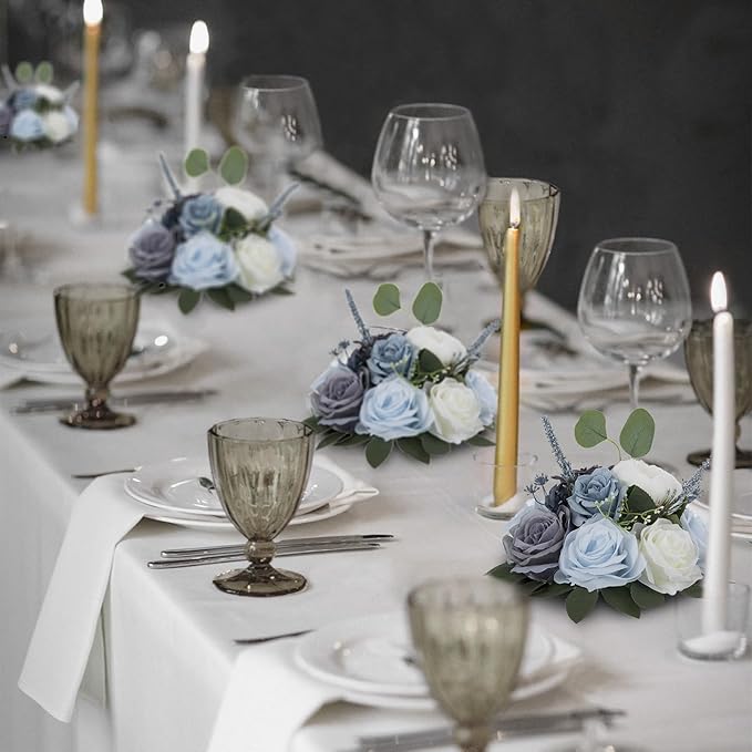 BLOSMON Artificial Flowers Ball Wedding Centerpieces 10 Pcs Dusty Blue Rose Artificial Flower Center Pieces Decoration for Table Silk Kissing Ball Floral Bouquet Arrangements Home Party DIY Decor