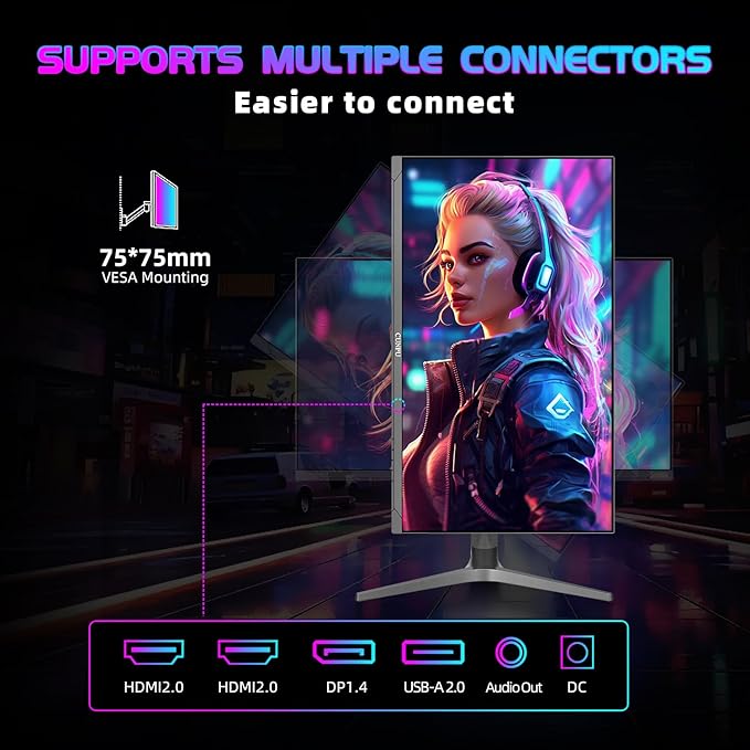 32 Inch Gaming Monitor QHD (2560 x 1440) 2K IPS Panel, 165Hz, 1ms GTG, sRGB 100%,Freesync, HDR10, VESA Mountable,Displayport, HDMI, Height/Tilt/Swivel/Pivot Adjustment, PC Monitor for Gamers