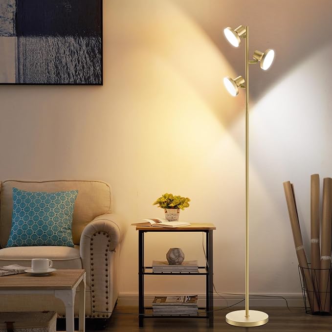 SIBRILLE 36W LED Tree Floor Lamp, Modern Dimmable Standing Lamp with Remote & Touch Control, 4 Color Temperatures, 3 Rotatable LED Light Floor Lamps for Living Room, Bedroom, Office