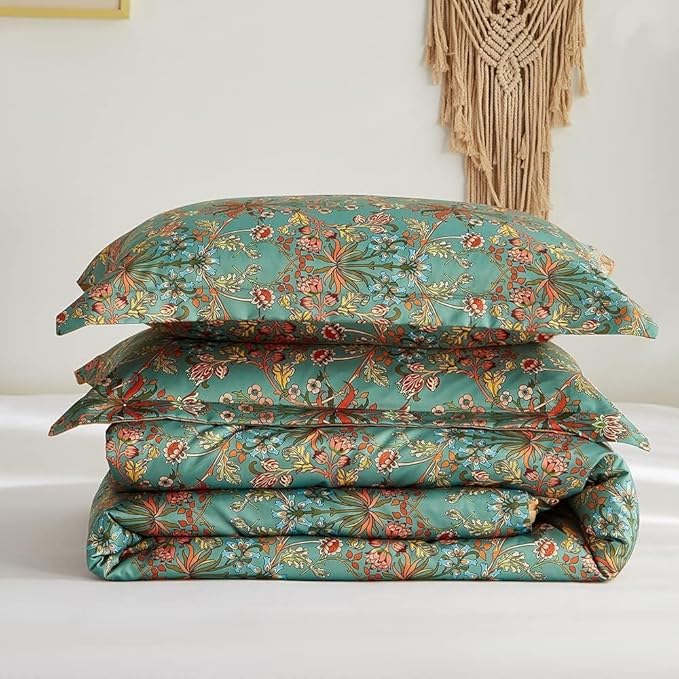 LifeTB Queen Comforter Set Vintage Floral Boho Comforter for Queen Bed Aesthetic Floral Bedding Comforter with 2 Pillowcases Flower Leaves Boho Bedding Sets Farmhouse Botanical Flower Comforter Set