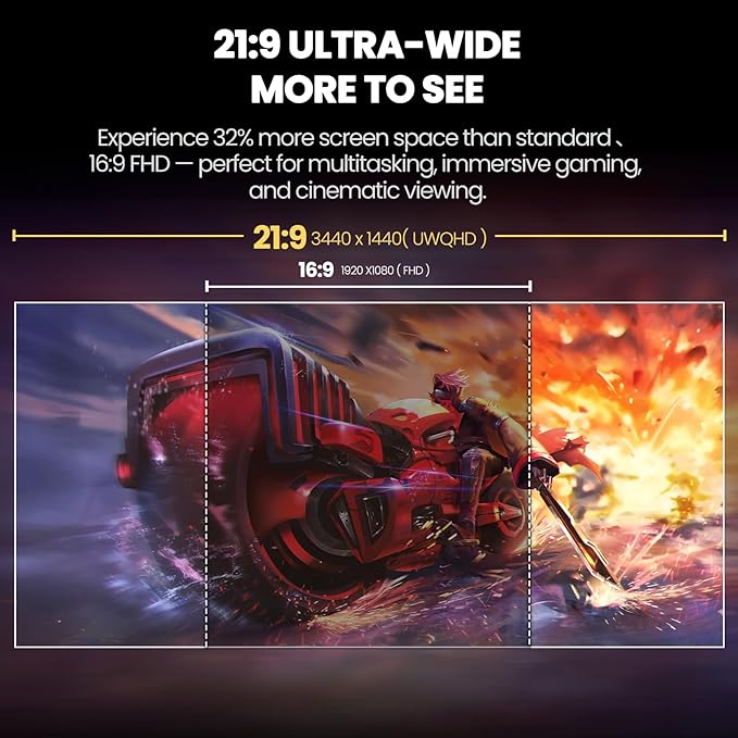 CRUA 34'' Gaming Monitor 165Hz/144Hz, UWQHD 3440x1440P IPS Ultrawide Screen Computer Monitors with Built-in Speakers, Supports FreeSync, 120% sRGB, PIP/PBP, HDMI2.0 & DP1.4, Wall Mount&Tilt Adjustable