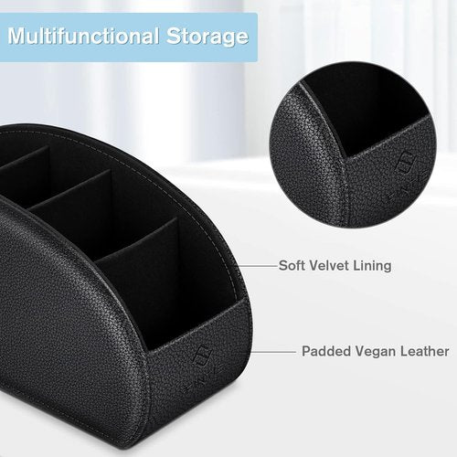 Fintie Remote Control Holder - 5-Compartment Vegan Leather Organizer for TV Remotes & Office Supplies | Black