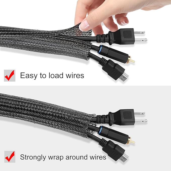 10ft - 1/2 inch Cord Protector Cable Sleeve Split Wire Loom Tubing for Power Cord Audio USB Cable, Cord Sleeve Cable Management for TV Computer, Cord Protectors from Pets Chewing, Black