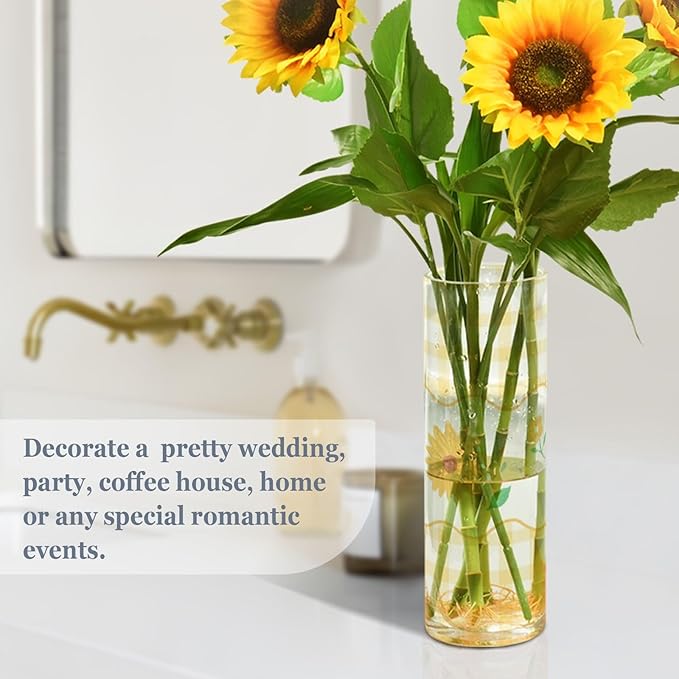 Vase Plastic Vase Elegant Cylinder Flower Vase Shatterproof Decorative Centerpiece for Home Table Office Weddings Events (11.8 x 3.9 in)