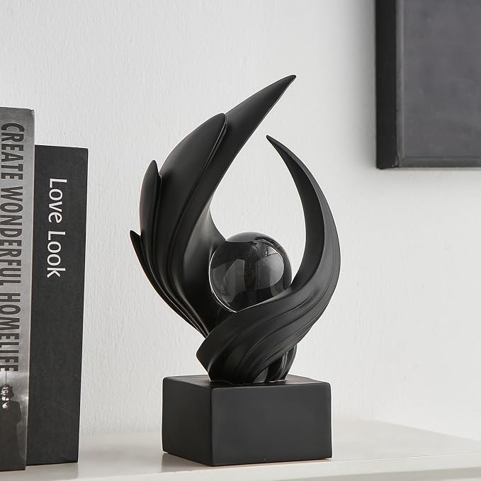 Modern Art Statue Decor, Abstract Swirl-Shaped Sculpture with Glass Ball Resin Art Figurines Centerpiece Sculptures for Home Decor Living Room Stand Coffee Table Office Bookshelf Decoration (black)