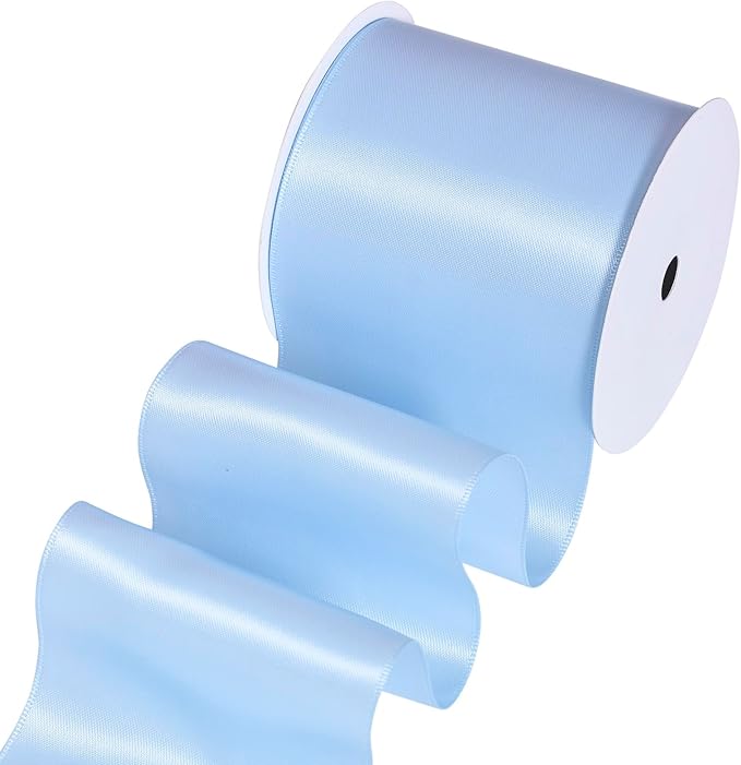YAMA Light Blue Double Faced Satin Ribbon, 3 Inch 10 Yards, Great for Crafts Bows Flower Bouquet Wedding Home Decor Gift Wrapping