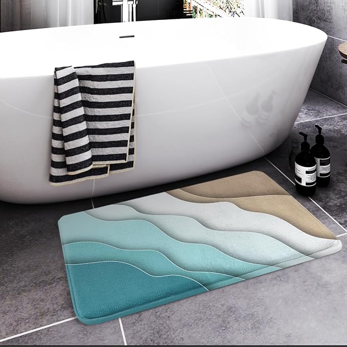 Britimes Bath Mat for Bathroom Abstract Beach Washable Floor Rug Carpets Floor Mat Bathroom Decorations 16x24 inches for Kitchen Bedroom Indoor