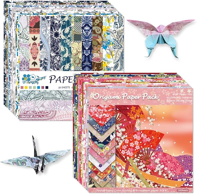 Origami Paper Kit Dobule Sided 100 Sheets 100 Colors 6 Inch Japanese Chiyo Square Easy Fold Arts Crafts DIY Handwork Origami Papers Sakuras Baroque