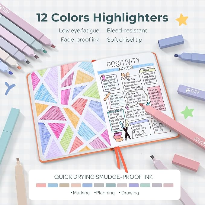 Nicpro 50PCS Aesthetic School Supplies with Cute Pencil Case, 5 Quick Dry Black Ink Pens, 12 Pastel Highlighters, 6 Mechanical Pencil 0.5, 0.7, 0.9 & 2.0 mm for Students Stationary College Essentials