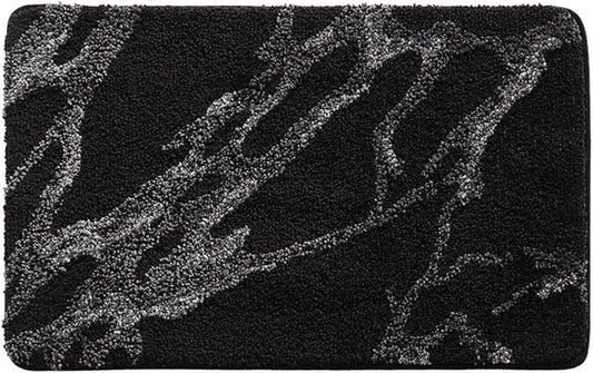 Ankah Luxurious Nordic Bathroom Rug, Extra Soft Fluffy Bath Mat, Absorbent, Non-Slip, Easy to Care and Fast Drying, Modern Style Marble Pattern Shower Rug, Home Decor Accessories, 17.3"x29.9", Black