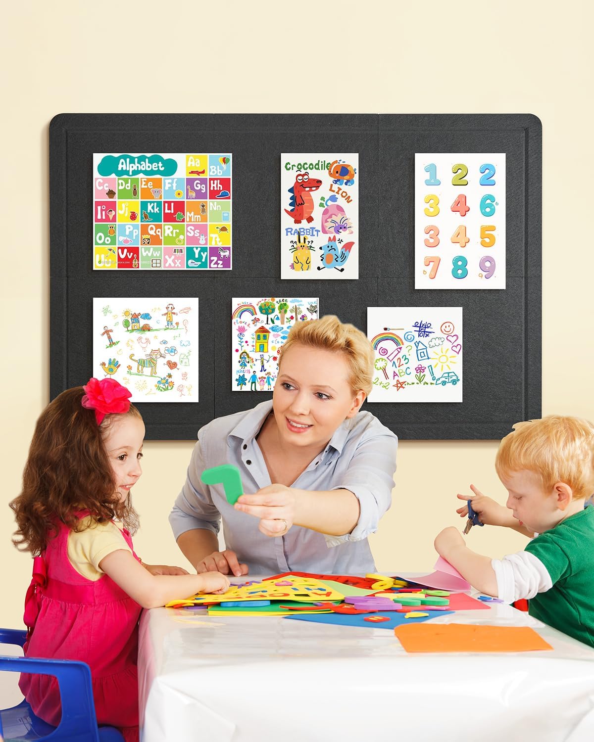Skiennix Bulletin Board - 36x24 Inch Cork Board Alternative | 6 Pack Felt Pin Boards with 30 Adhesive Tabs - Black