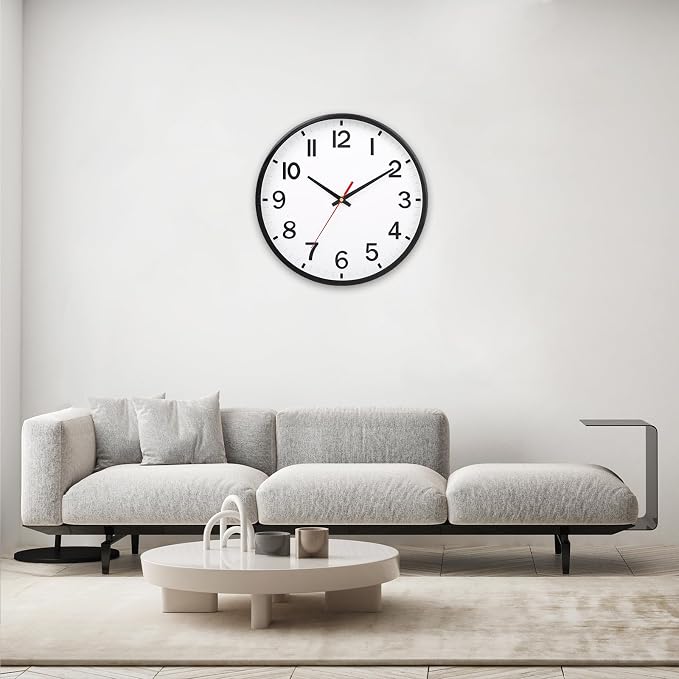 Wall Clocks Battery Operated 10 inch Modern Wall Clock,Silent Non Ticking Wall Clock for Living Room Bedroom Kitchen Office Classroom Decor (White and Black)