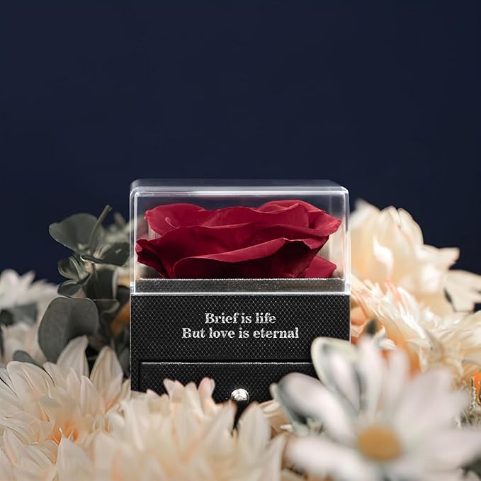for Her Preserved Real Rose with I Love You Necklace in 100 Language, Girlfriend, Eternal Real Rose Flower Gifts for Women Mom Wife on Valentines Birthday Anniversaries