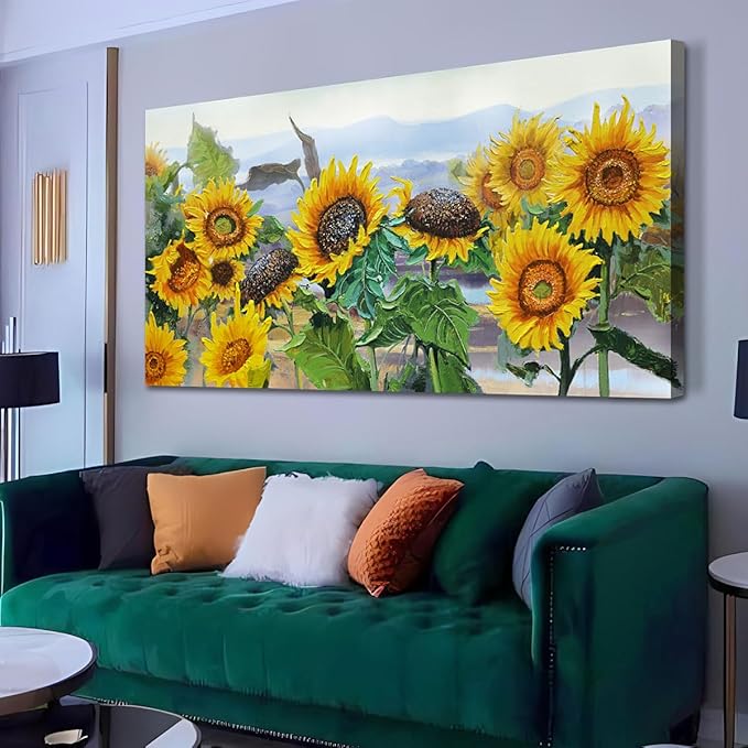 Ardemy Sunflower Wall Art Canvas Flower Yellow Picture Floral Landscape Painting for Living Room, Nature Large Framed Artwork Bedroom Dining Room Home Office Wall Decor 48"x24"