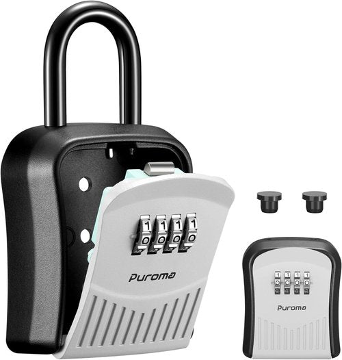Puroma Lock Box - Wall-Mounted Key Storage with Resettable Code | Portable Security Box (Gray)