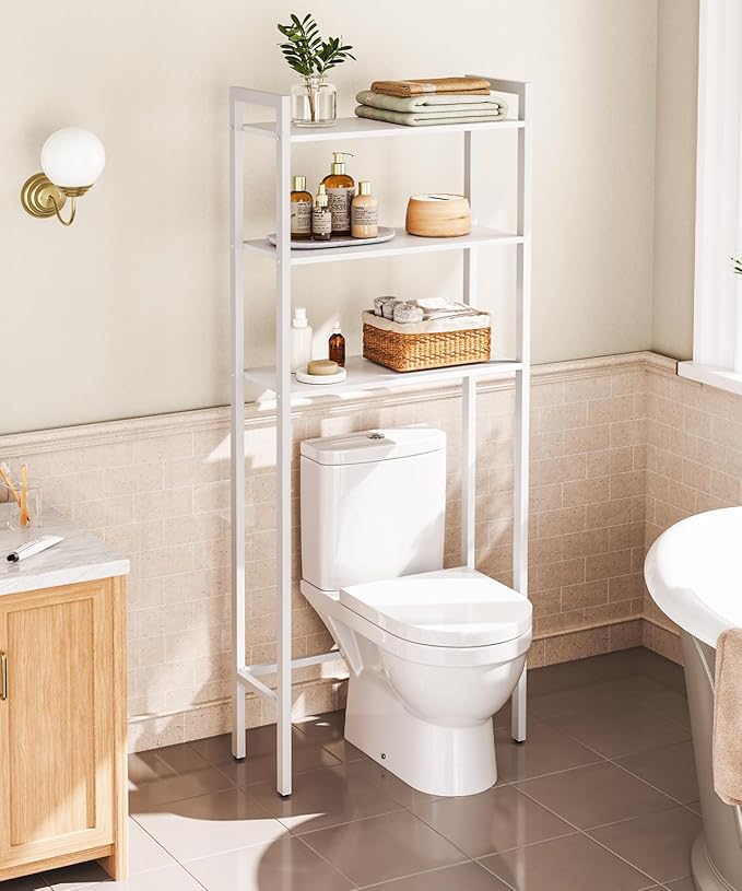 HOOBRO Over The Toilet Storage, 3-Tier Bathroom Organizer Shelf Over Toilet, Freestanding Bathroom Storage Shelves, Space Saver, Easy to Assemble for Room, White WT41TS01